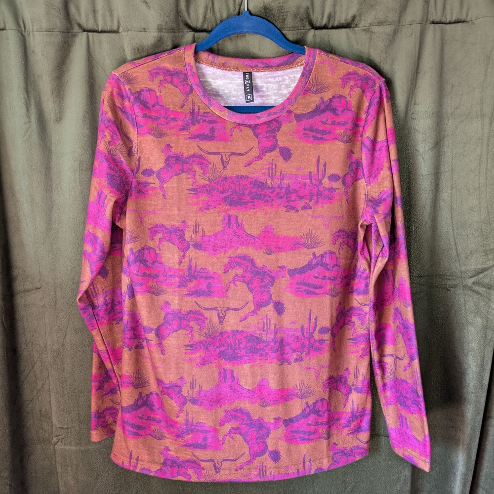 Women's Pink Desert-Print Long Sleeve Tunic